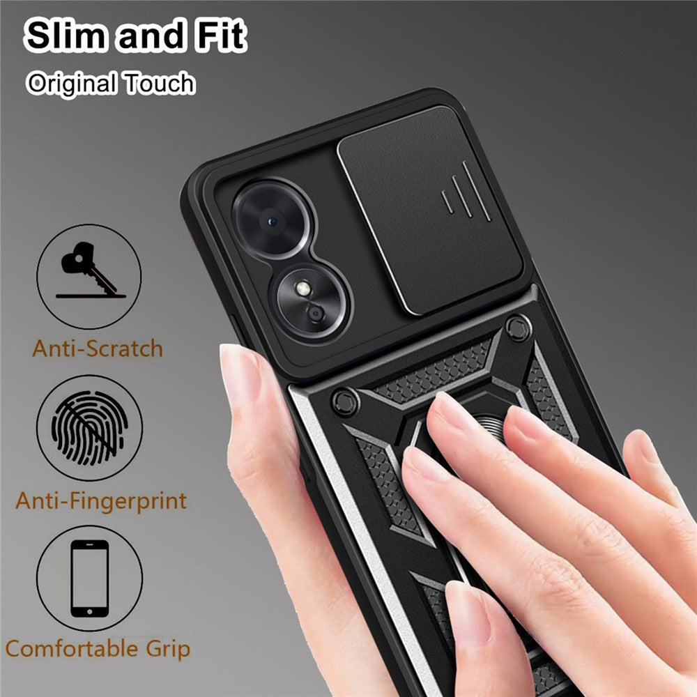 Anti-drop Phone Case For Oppo A17 4G, Ring Kickstand Mobile Phone Case with Slide Camera Lens Cover