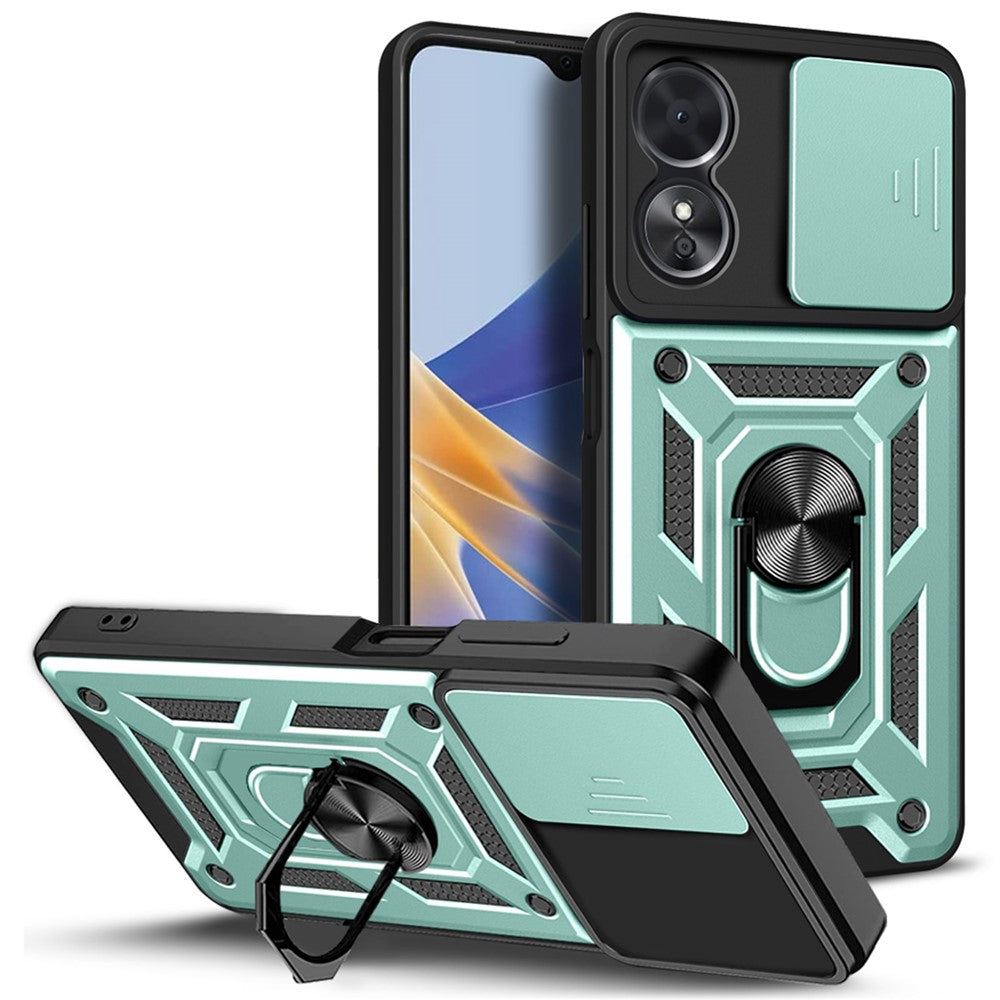 Anti-drop Phone Case For Oppo A17 4G, Ring Kickstand Mobile Phone Case with Slide Camera Lens Cover