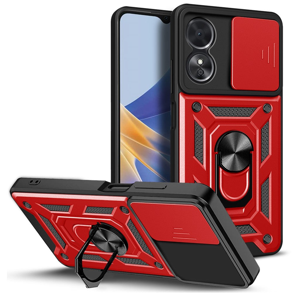 Anti-drop Phone Case For Oppo A17 4G, Ring Kickstand Mobile Phone Case with Slide Camera Lens Cover