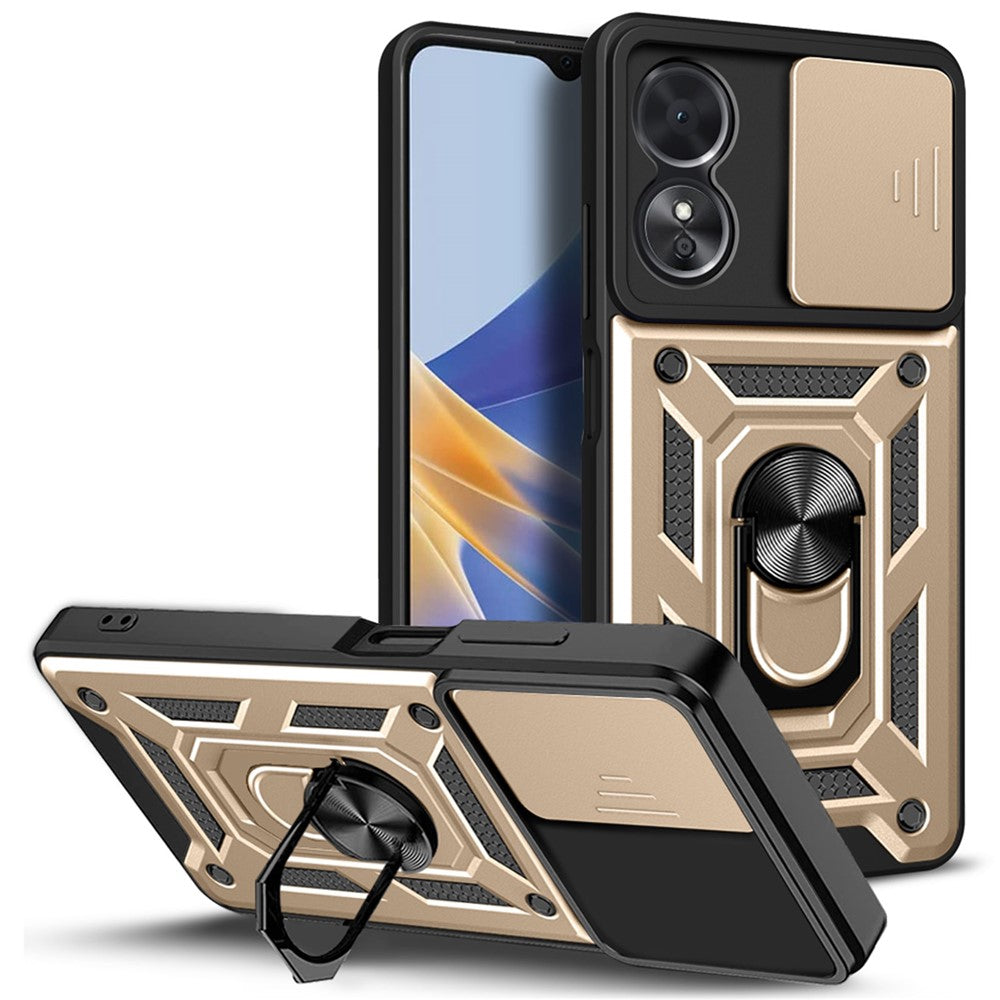 Anti-drop Phone Case For Oppo A17 4G, Ring Kickstand Mobile Phone Case with Slide Camera Lens Cover
