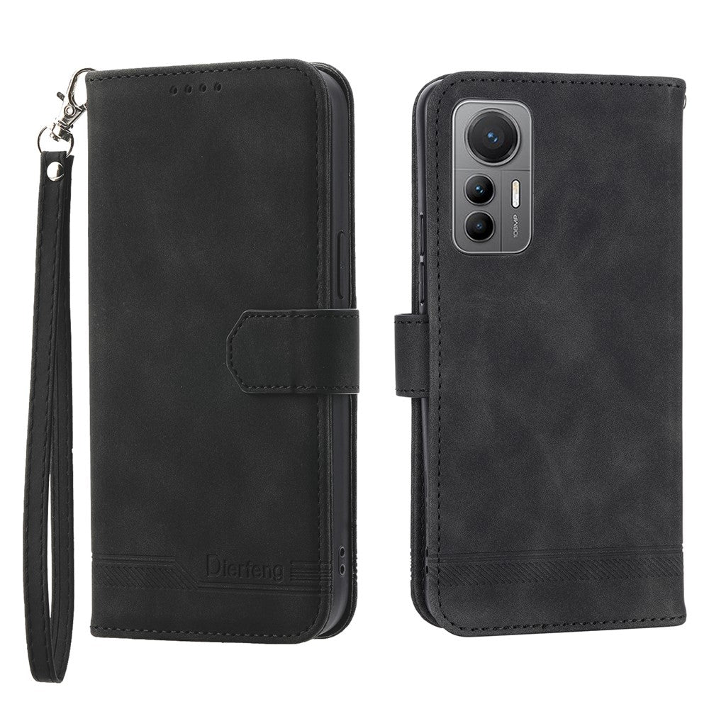 DIERFENG DF-03 for Xiaomi 12T 5G / Redmi K50 Ultra 5G Lines Imprinted Leather Case Wallet Stand Cell Phone Cover