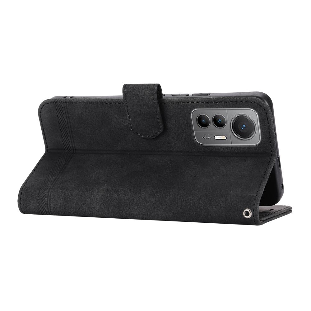 DIERFENG DF-03 for Xiaomi 12T 5G / Redmi K50 Ultra 5G Lines Imprinted Leather Case Wallet Stand Cell Phone Cover