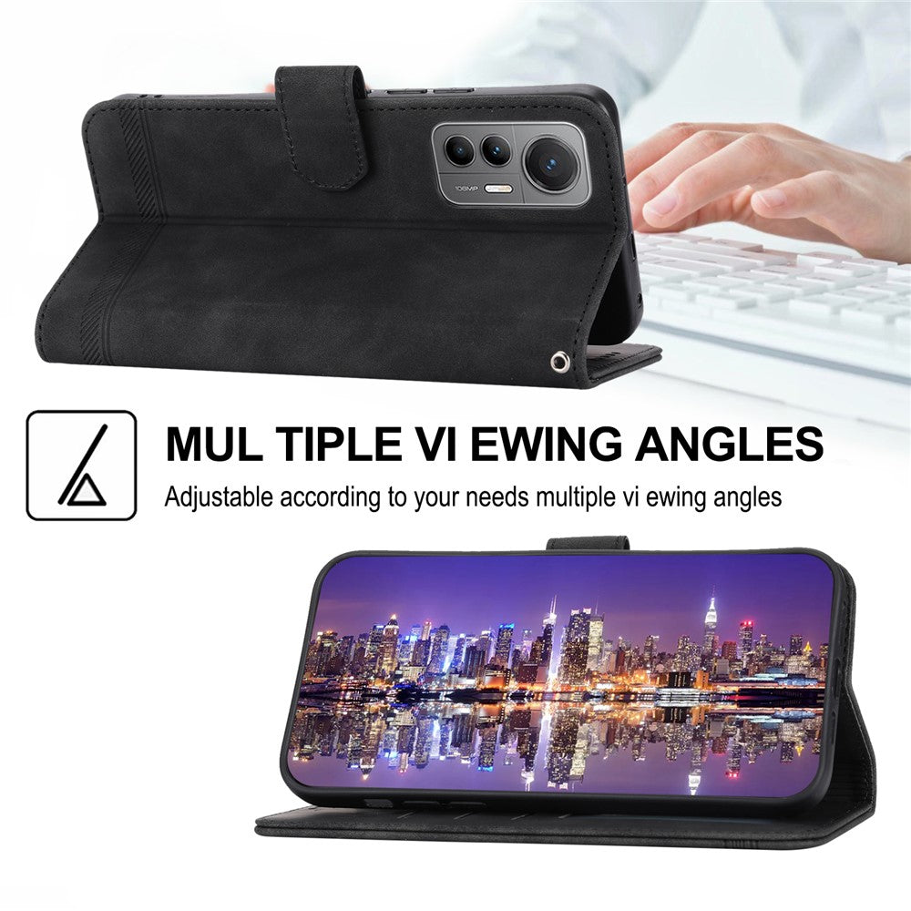 DIERFENG DF-03 for Xiaomi 12T 5G / Redmi K50 Ultra 5G Lines Imprinted Leather Case Wallet Stand Cell Phone Cover