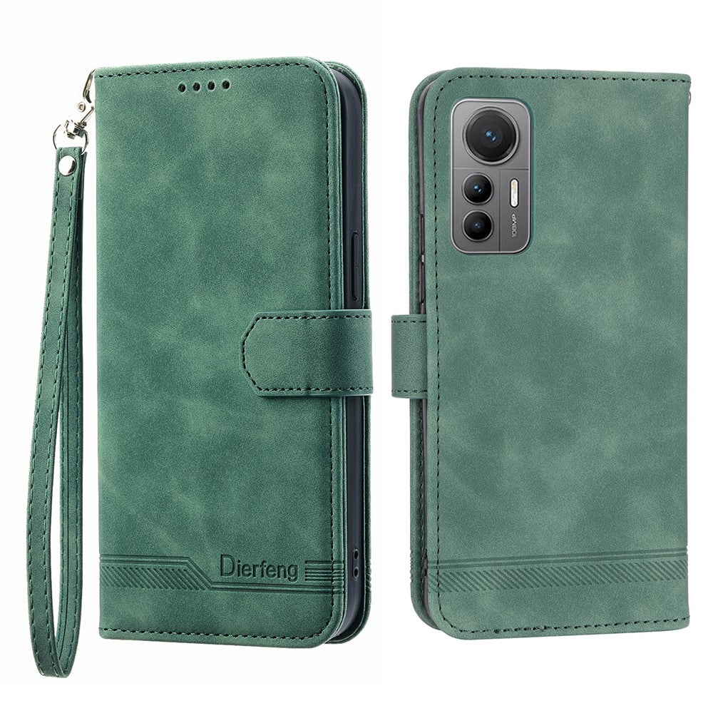 DIERFENG DF-03 for Xiaomi 12T 5G / Redmi K50 Ultra 5G Lines Imprinted Leather Case Wallet Stand Cell Phone Cover