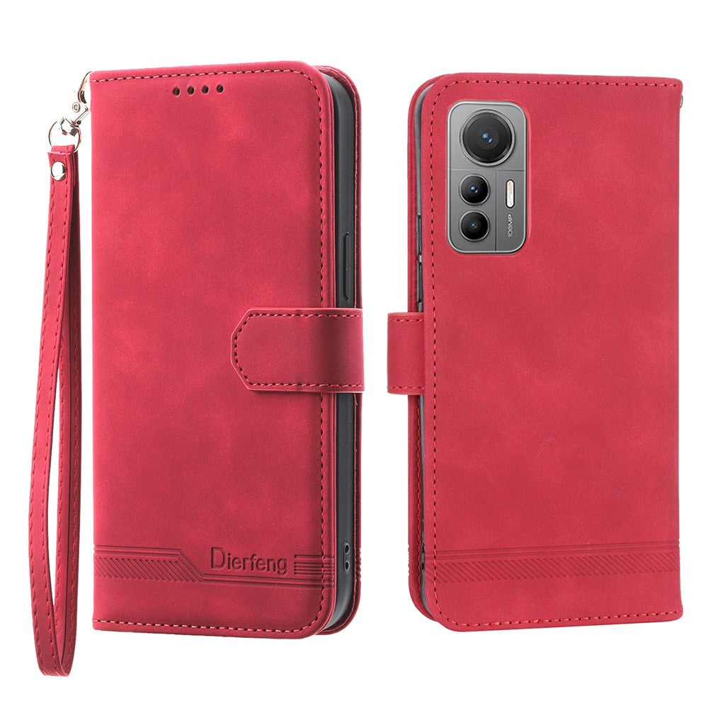 DIERFENG DF-03 for Xiaomi 12T 5G / Redmi K50 Ultra 5G Lines Imprinted Leather Case Wallet Stand Cell Phone Cover