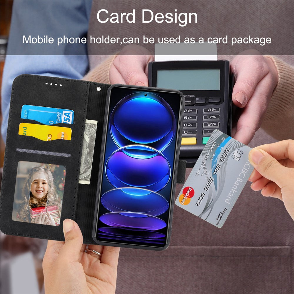 DIERFENG DF-03 For Xiaomi Redmi Note 12 Pro+ 5G Lines Imprinted Leather Wallet Phone Case Flip Stand Anti-drop Cover