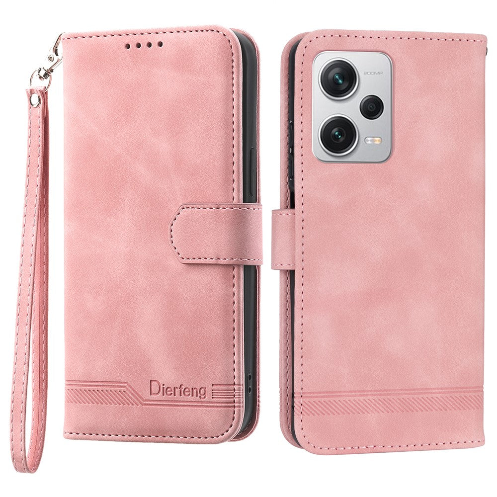 DIERFENG DF-03 For Xiaomi Redmi Note 12 Pro+ 5G Lines Imprinted Leather Wallet Phone Case Flip Stand Anti-drop Cover