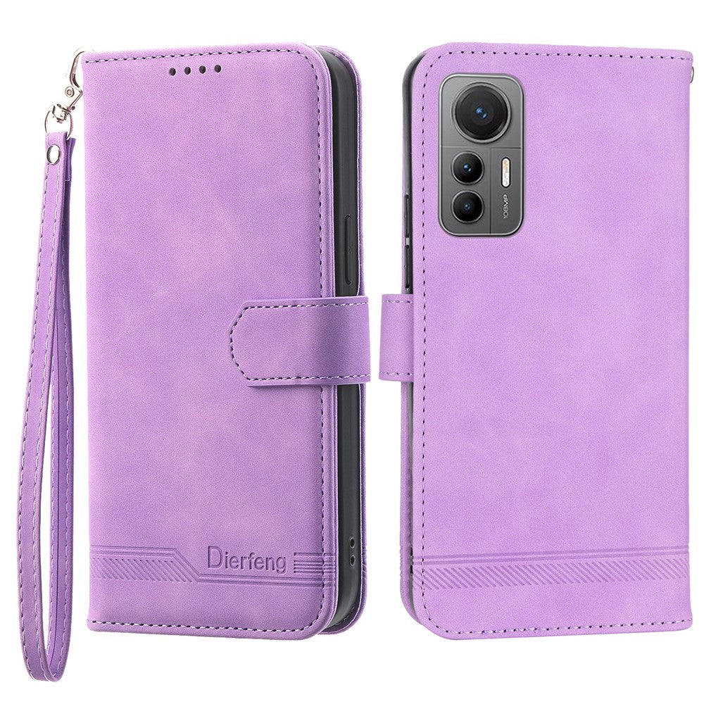 DIERFENG DF-03 For Xiaomi 12 Lite 5G Leather Phone Case Wallet Lines Imprinted Pattern Phone Stand Cover