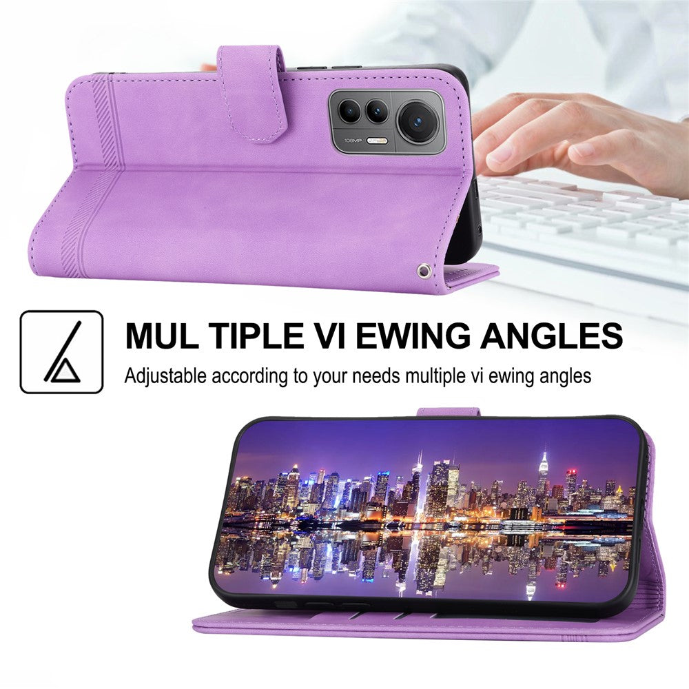 DIERFENG DF-03 For Xiaomi 12 Lite 5G Leather Phone Case Wallet Lines Imprinted Pattern Phone Stand Cover