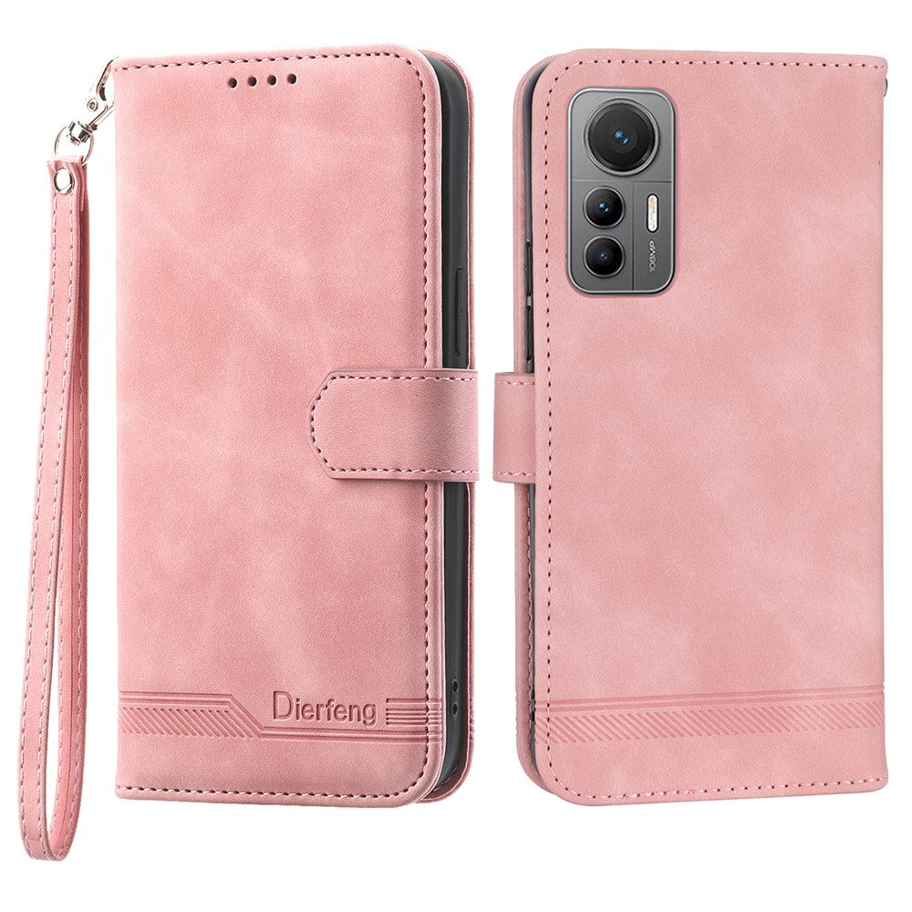 DIERFENG DF-03 For Xiaomi 12 Lite 5G Leather Phone Case Wallet Lines Imprinted Pattern Phone Stand Cover