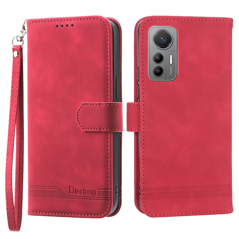 DIERFENG DF-03 For Xiaomi 12 Lite 5G Leather Phone Case Wallet Lines Imprinted Pattern Phone Stand Cover