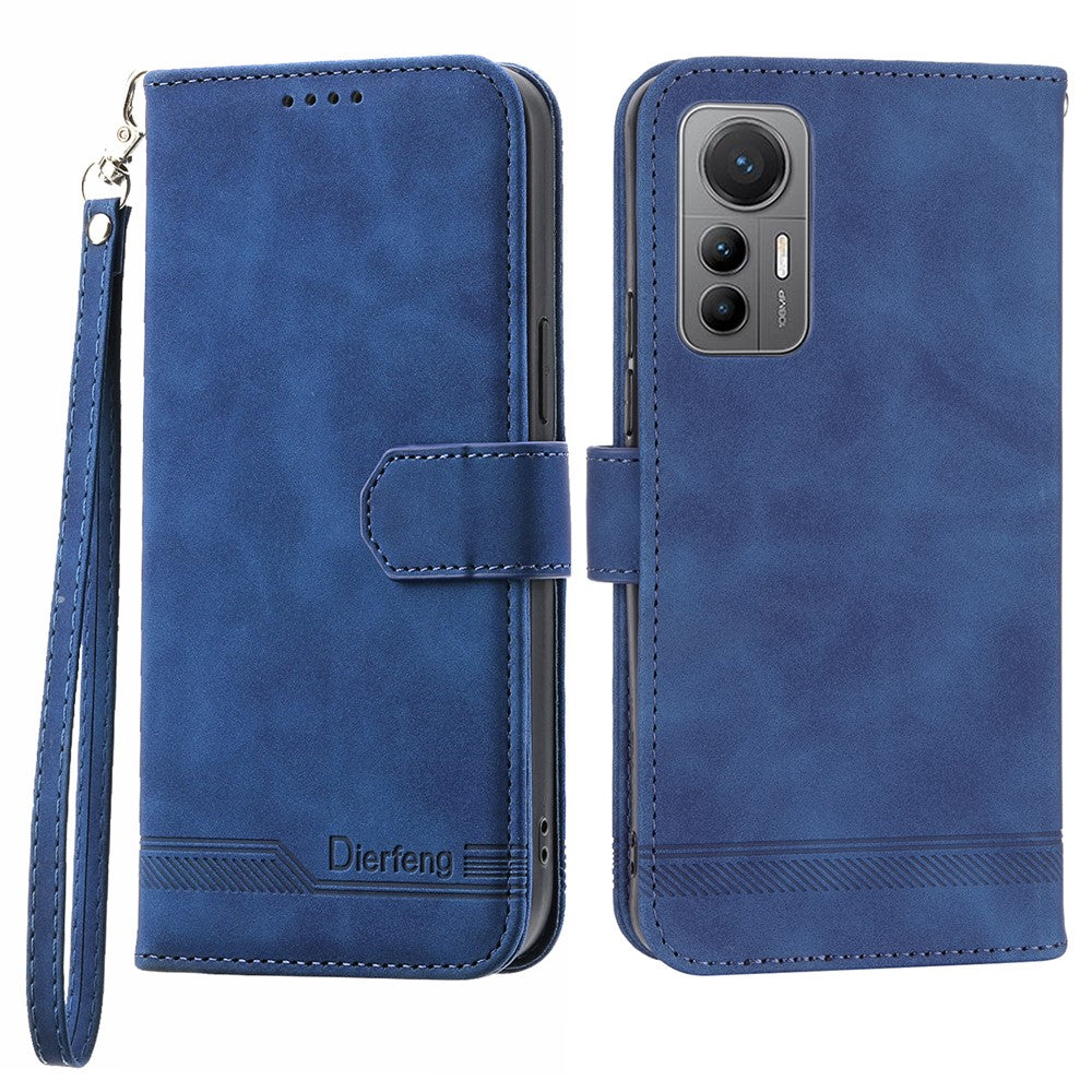 DIERFENG DF-03 For Xiaomi 12 Lite 5G Leather Phone Case Wallet Lines Imprinted Pattern Phone Stand Cover