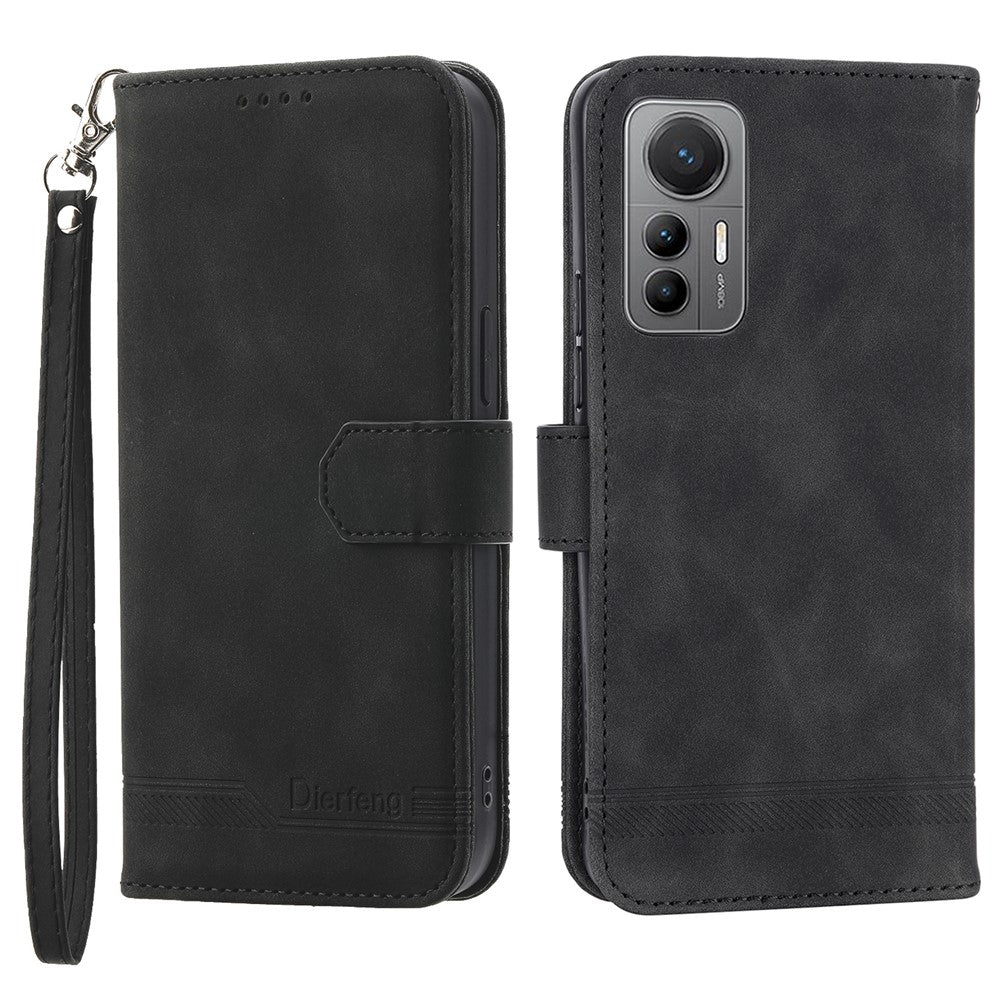 DIERFENG DF-03 For Xiaomi 12 Lite 5G Leather Phone Case Wallet Lines Imprinted Pattern Phone Stand Cover