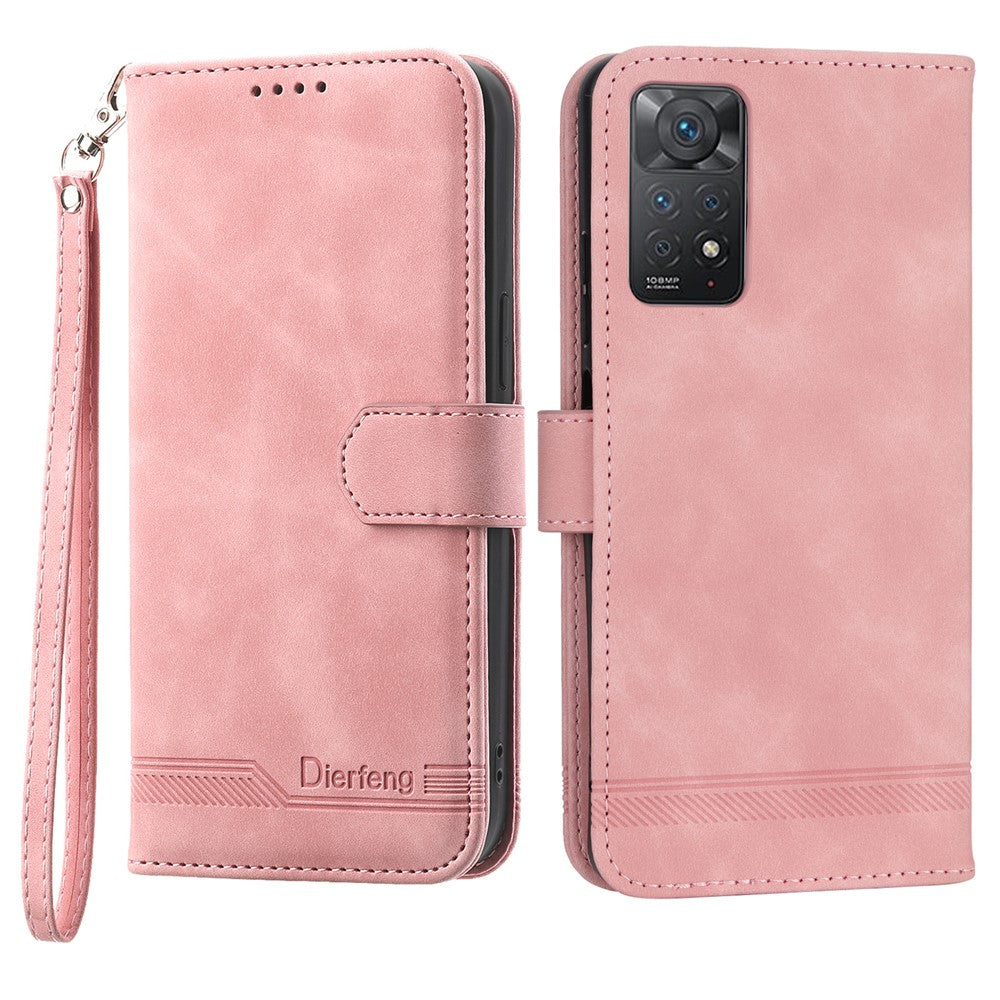 DIERFENG DF-03 for Xiaomi Redmi Note 12 Pro 4G / 11 Pro 4G (MediaTek) / Note 11 Pro 5G (Qualcomm) Phone Case Stand PU Leather Lines Imprinted Phone Wallet Cover