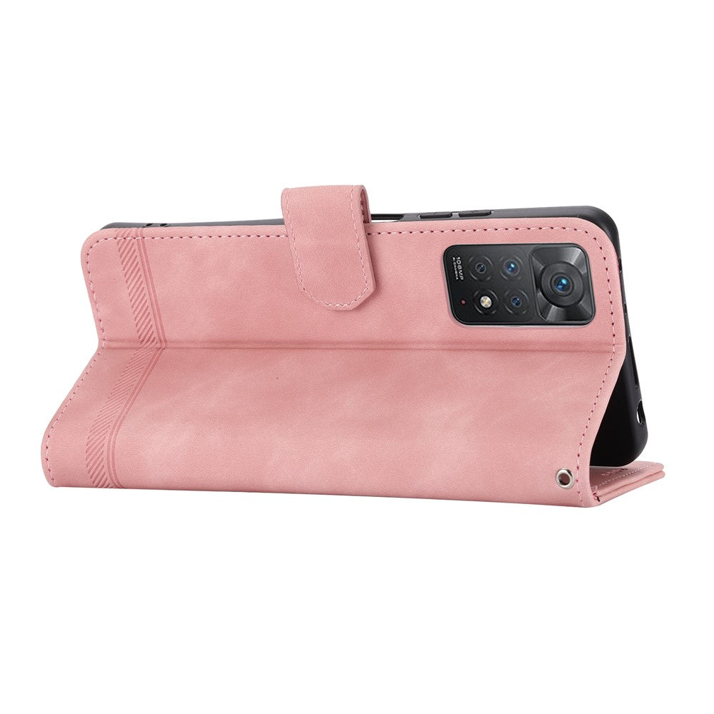 DIERFENG DF-03 for Xiaomi Redmi Note 12 Pro 4G / 11 Pro 4G (MediaTek) / Note 11 Pro 5G (Qualcomm) Phone Case Stand PU Leather Lines Imprinted Phone Wallet Cover