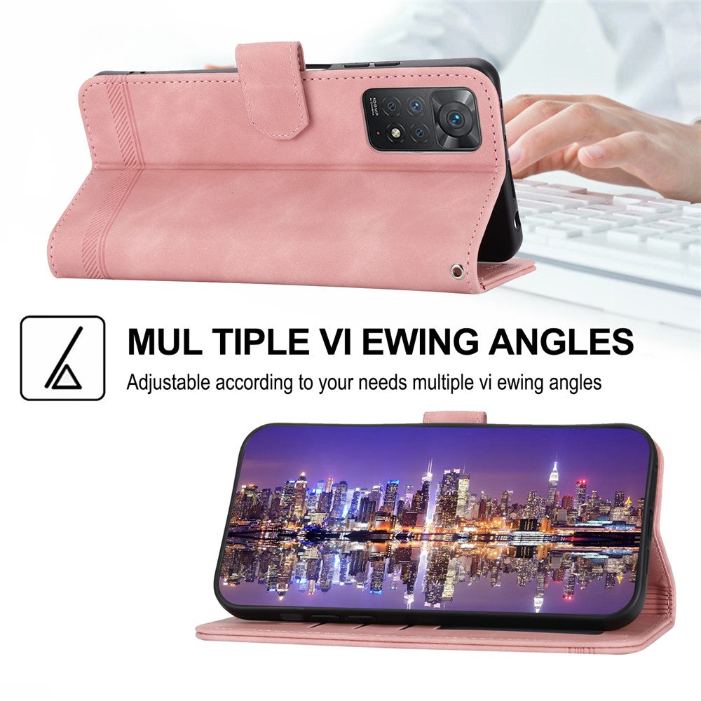 DIERFENG DF-03 for Xiaomi Redmi Note 12 Pro 4G / 11 Pro 4G (MediaTek) / Note 11 Pro 5G (Qualcomm) Phone Case Stand PU Leather Lines Imprinted Phone Wallet Cover