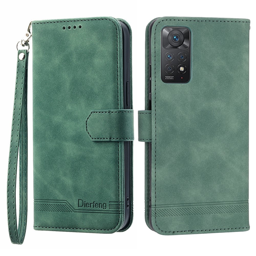 DIERFENG DF-03 for Xiaomi Redmi Note 12 Pro 4G / 11 Pro 4G (MediaTek) / Note 11 Pro 5G (Qualcomm) Phone Case Stand PU Leather Lines Imprinted Phone Wallet Cover