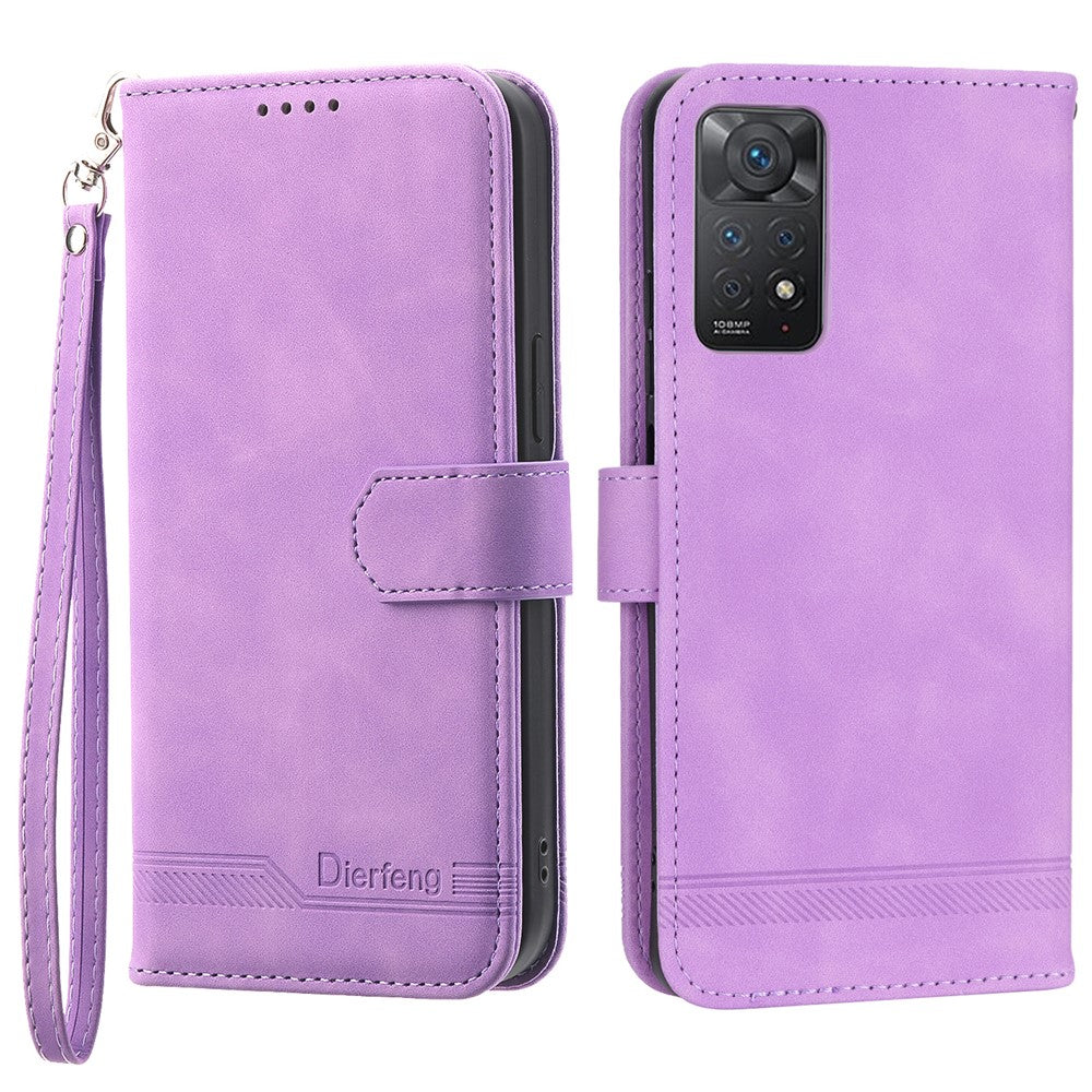 DIERFENG DF-03 for Xiaomi Redmi Note 12 Pro 4G / 11 Pro 4G (MediaTek) / Note 11 Pro 5G (Qualcomm) Phone Case Stand PU Leather Lines Imprinted Phone Wallet Cover