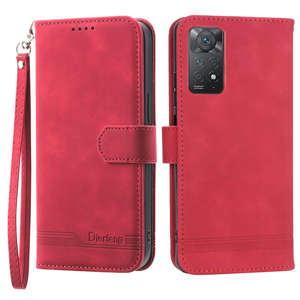 DIERFENG DF-03 for Xiaomi Redmi Note 12 Pro 4G / 11 Pro 4G (MediaTek) / Note 11 Pro 5G (Qualcomm) Phone Case Stand PU Leather Lines Imprinted Phone Wallet Cover