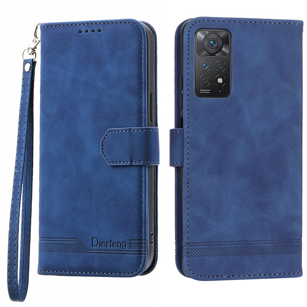 DIERFENG DF-03 for Xiaomi Redmi Note 12 Pro 4G / 11 Pro 4G (MediaTek) / Note 11 Pro 5G (Qualcomm) Phone Case Stand PU Leather Lines Imprinted Phone Wallet Cover