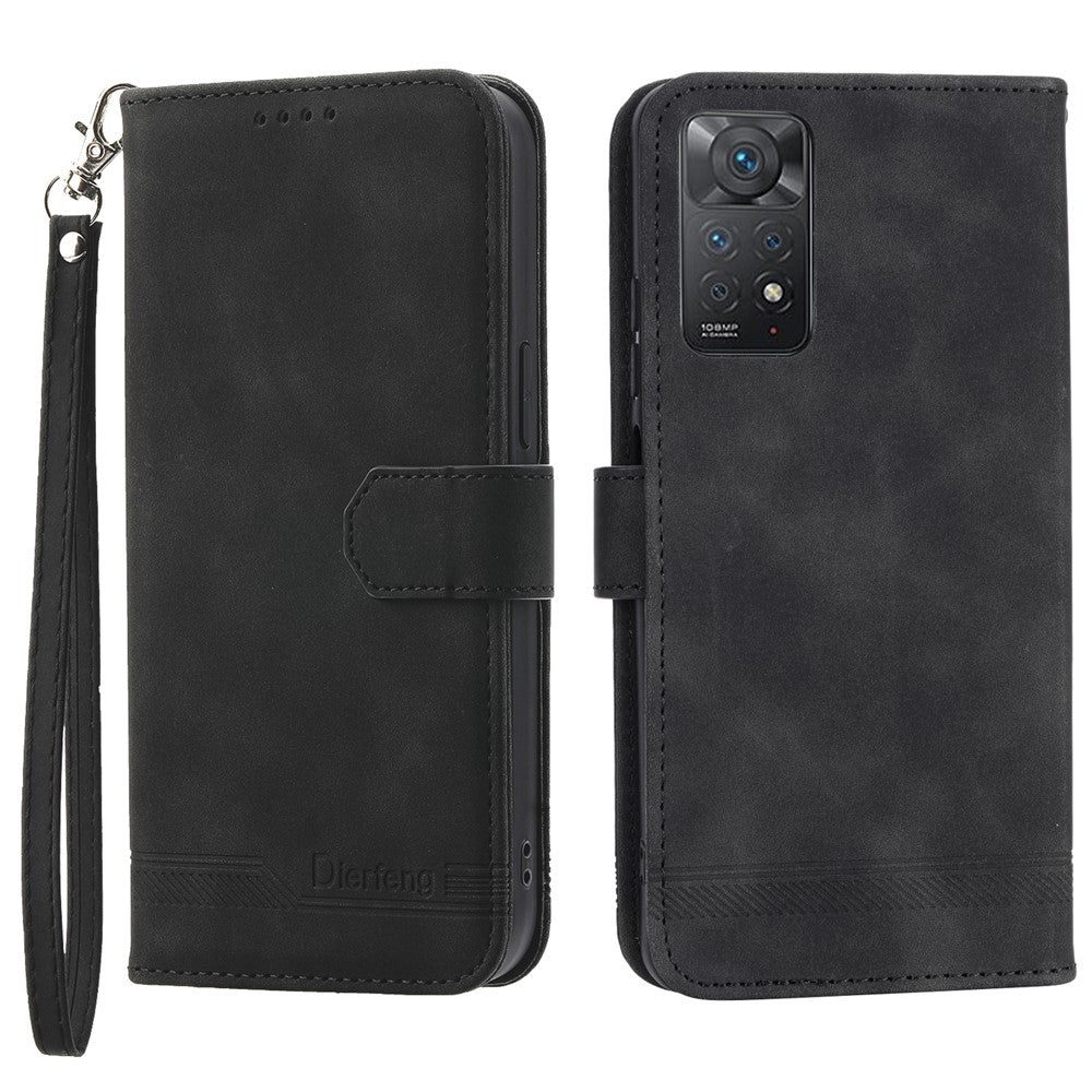 DIERFENG DF-03 for Xiaomi Redmi Note 12 Pro 4G / 11 Pro 4G (MediaTek) / Note 11 Pro 5G (Qualcomm) Phone Case Stand PU Leather Lines Imprinted Phone Wallet Cover