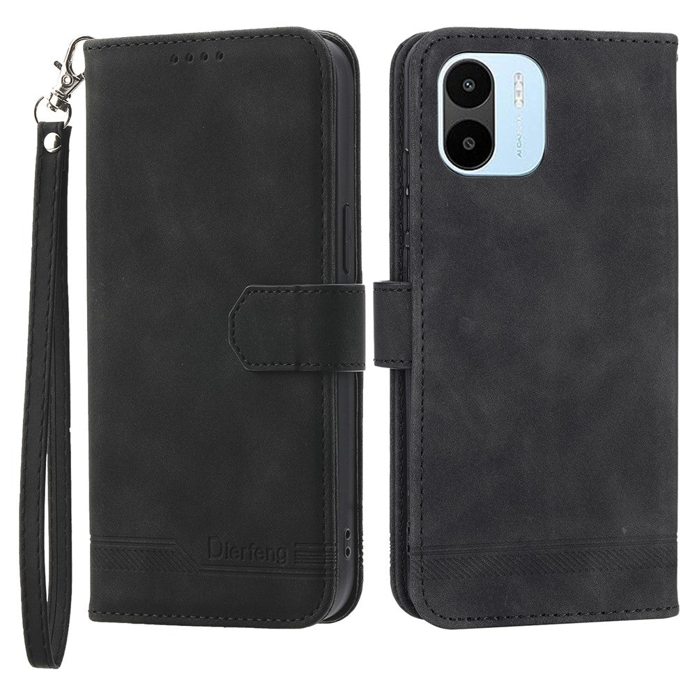 DIERFENG DF-03 Cell Phone Wallet Case for Xiaomi Redmi A1 4G / A2 4G, PU Leather Stand Phone Cover Lines Imprinted