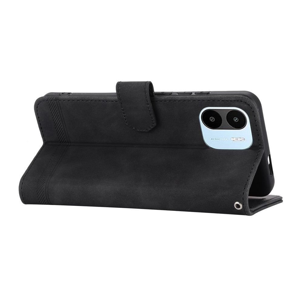 DIERFENG DF-03 Cell Phone Wallet Case for Xiaomi Redmi A1 4G / A2 4G, PU Leather Stand Phone Cover Lines Imprinted