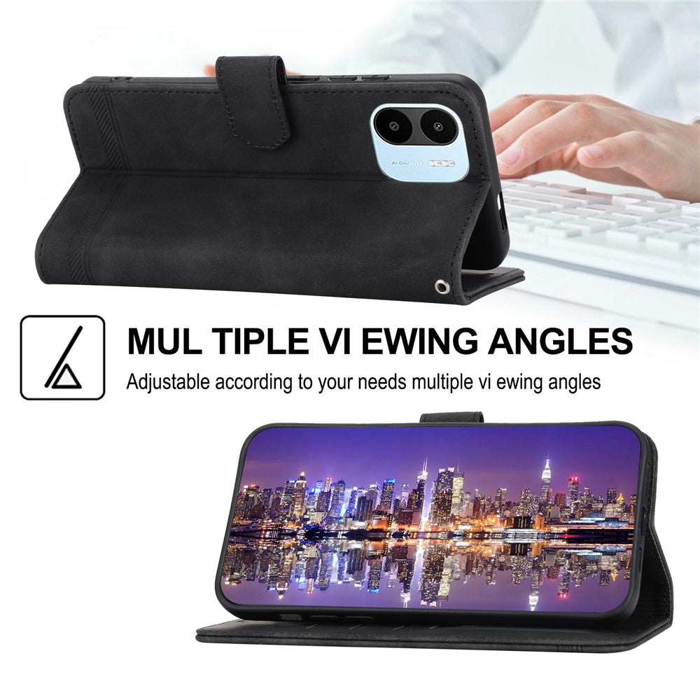 DIERFENG DF-03 Cell Phone Wallet Case for Xiaomi Redmi A1 4G / A2 4G, PU Leather Stand Phone Cover Lines Imprinted