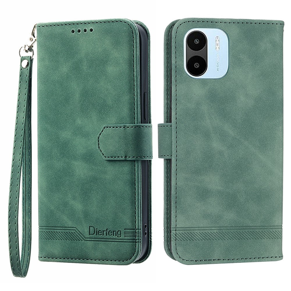 DIERFENG DF-03 Cell Phone Wallet Case for Xiaomi Redmi A1 4G / A2 4G, PU Leather Stand Phone Cover Lines Imprinted