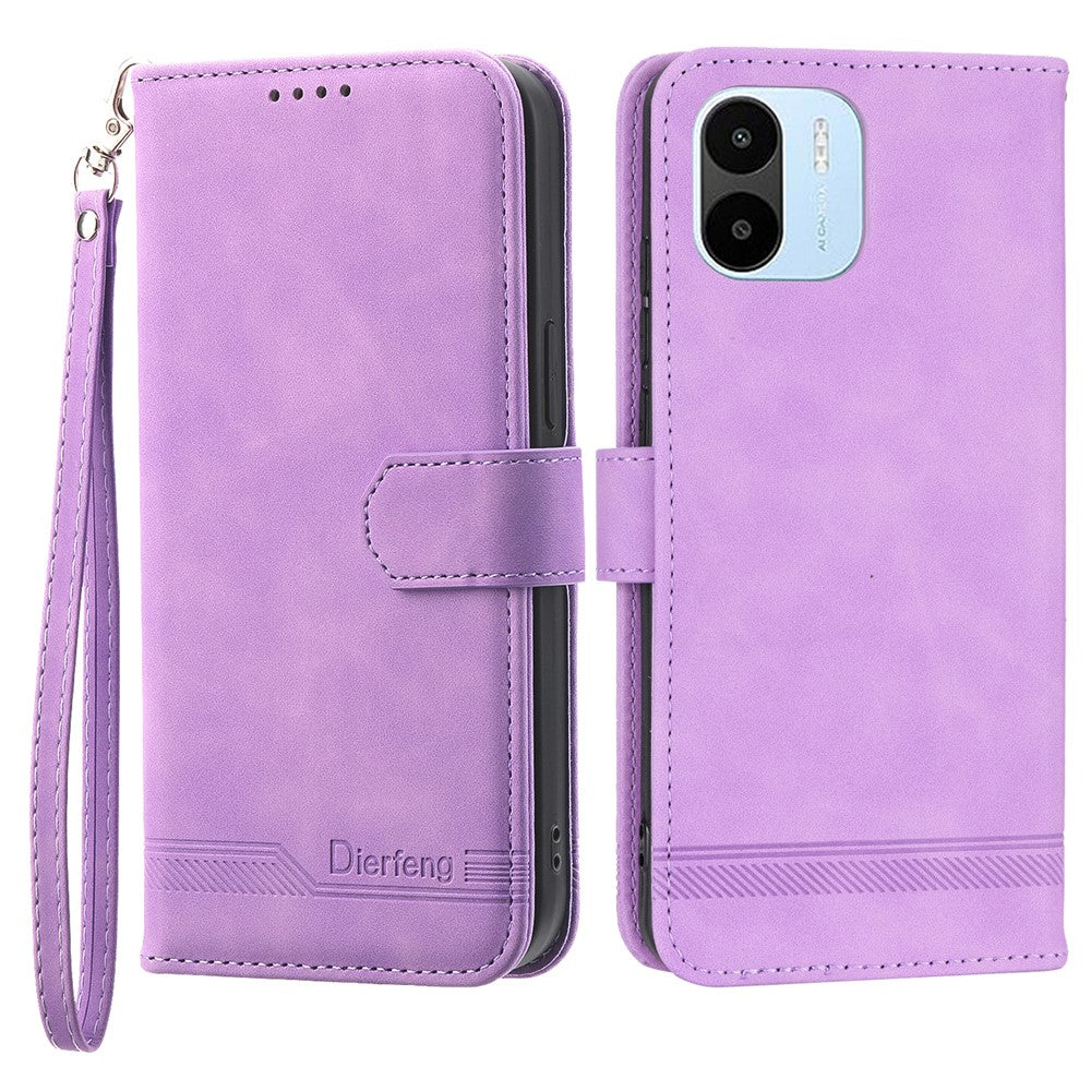 DIERFENG DF-03 Cell Phone Wallet Case for Xiaomi Redmi A1 4G / A2 4G, PU Leather Stand Phone Cover Lines Imprinted
