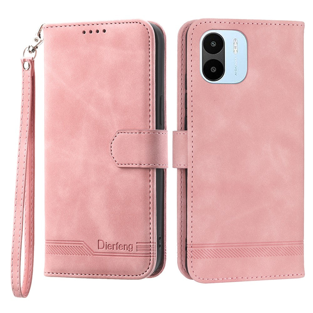 DIERFENG DF-03 Cell Phone Wallet Case for Xiaomi Redmi A1 4G / A2 4G, PU Leather Stand Phone Cover Lines Imprinted