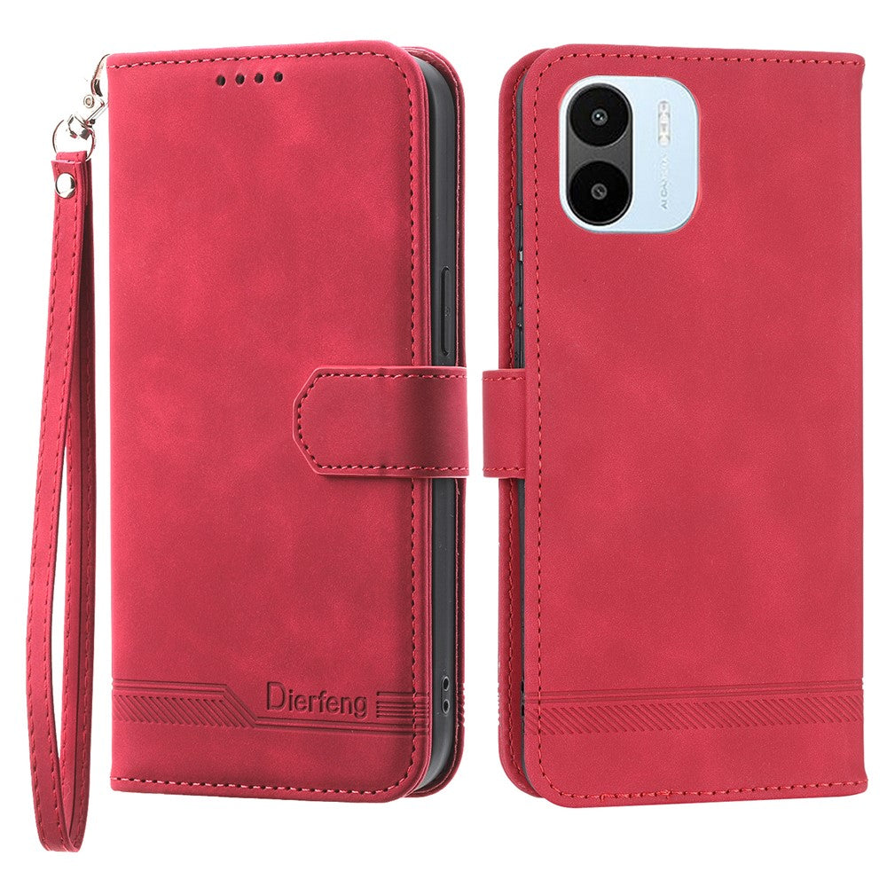 DIERFENG DF-03 Cell Phone Wallet Case for Xiaomi Redmi A1 4G / A2 4G, PU Leather Stand Phone Cover Lines Imprinted