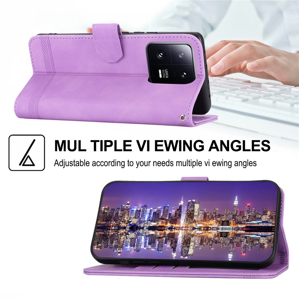 DIERFENG DF-03 Mobile Phone Case for Xiaomi 13 Pro 5G, PU Leather Stand Lines Imprinted Phone Wallet Cover