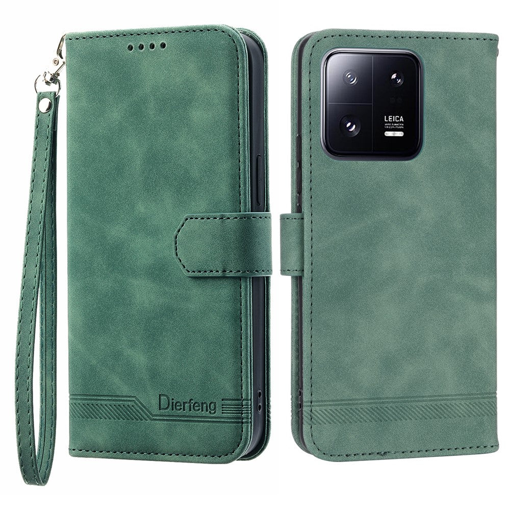 DIERFENG DF-03 Mobile Phone Case for Xiaomi 13 Pro 5G, PU Leather Stand Lines Imprinted Phone Wallet Cover