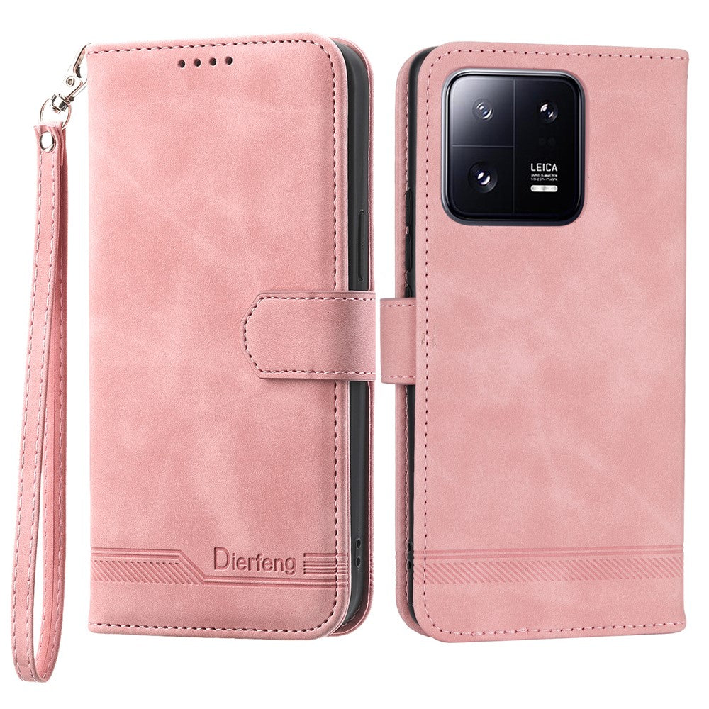 DIERFENG DF-03 Mobile Phone Case for Xiaomi 13 Pro 5G, PU Leather Stand Lines Imprinted Phone Wallet Cover