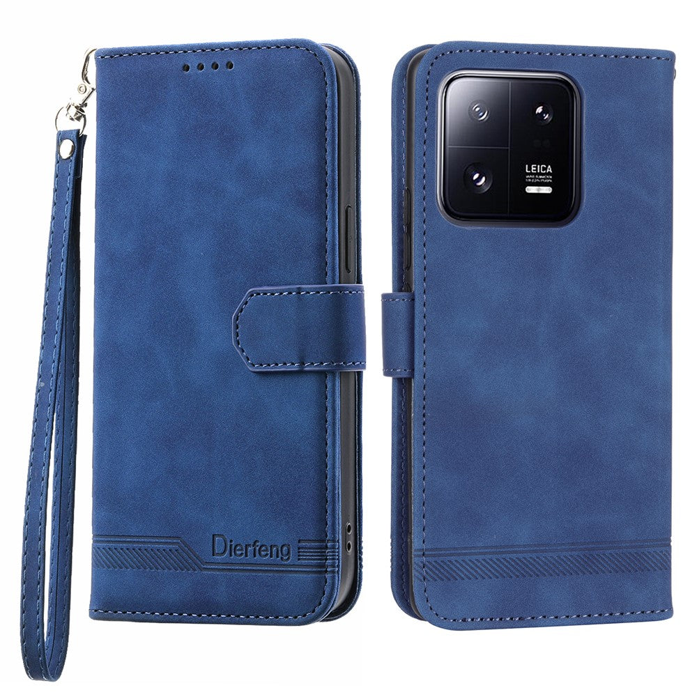 DIERFENG DF-03 Mobile Phone Case for Xiaomi 13 Pro 5G, PU Leather Stand Lines Imprinted Phone Wallet Cover