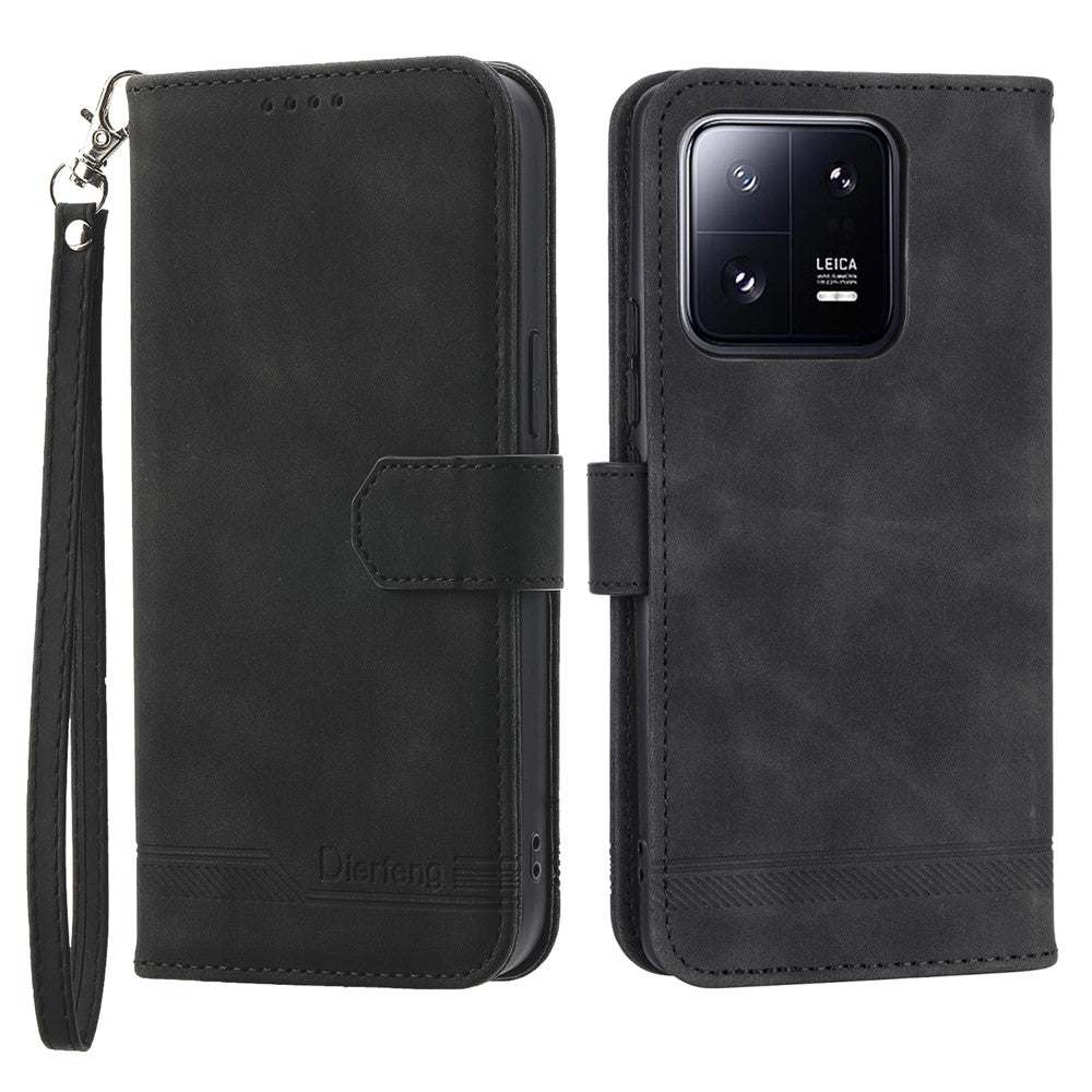 DIERFENG DF-03 Mobile Phone Case for Xiaomi 13 Pro 5G, PU Leather Stand Lines Imprinted Phone Wallet Cover