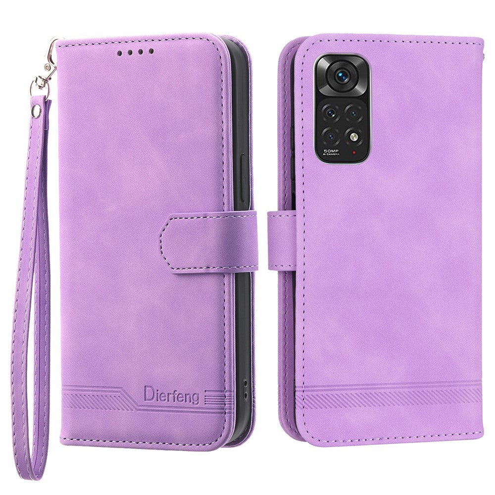 DIERFENG DF-03 for Xiaomi Redmi Note 11 4G (Qualcomm) / Note 11S 4G Phone Stand Case Lines Imprinted Leather Wallet Phone Cover