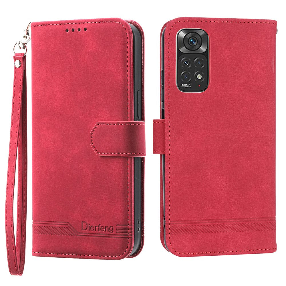 DIERFENG DF-03 for Xiaomi Redmi Note 11 4G (Qualcomm) / Note 11S 4G Phone Stand Case Lines Imprinted Leather Wallet Phone Cover