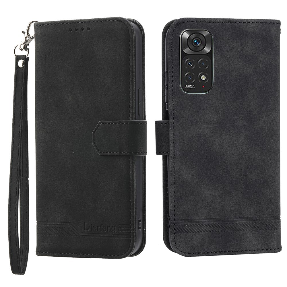 DIERFENG DF-03 for Xiaomi Redmi Note 11 4G (Qualcomm) / Note 11S 4G Phone Stand Case Lines Imprinted Leather Wallet Phone Cover