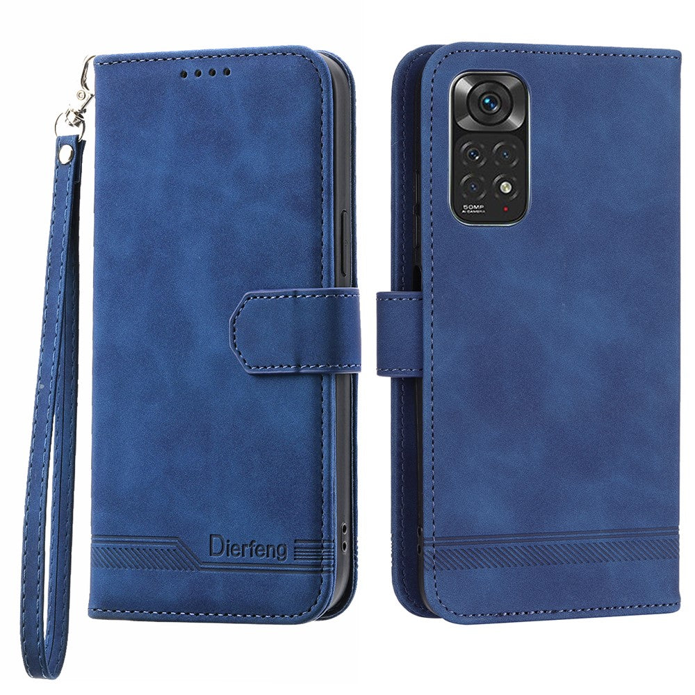 DIERFENG DF-03 for Xiaomi Redmi Note 11 4G (Qualcomm) / Note 11S 4G Phone Stand Case Lines Imprinted Leather Wallet Phone Cover