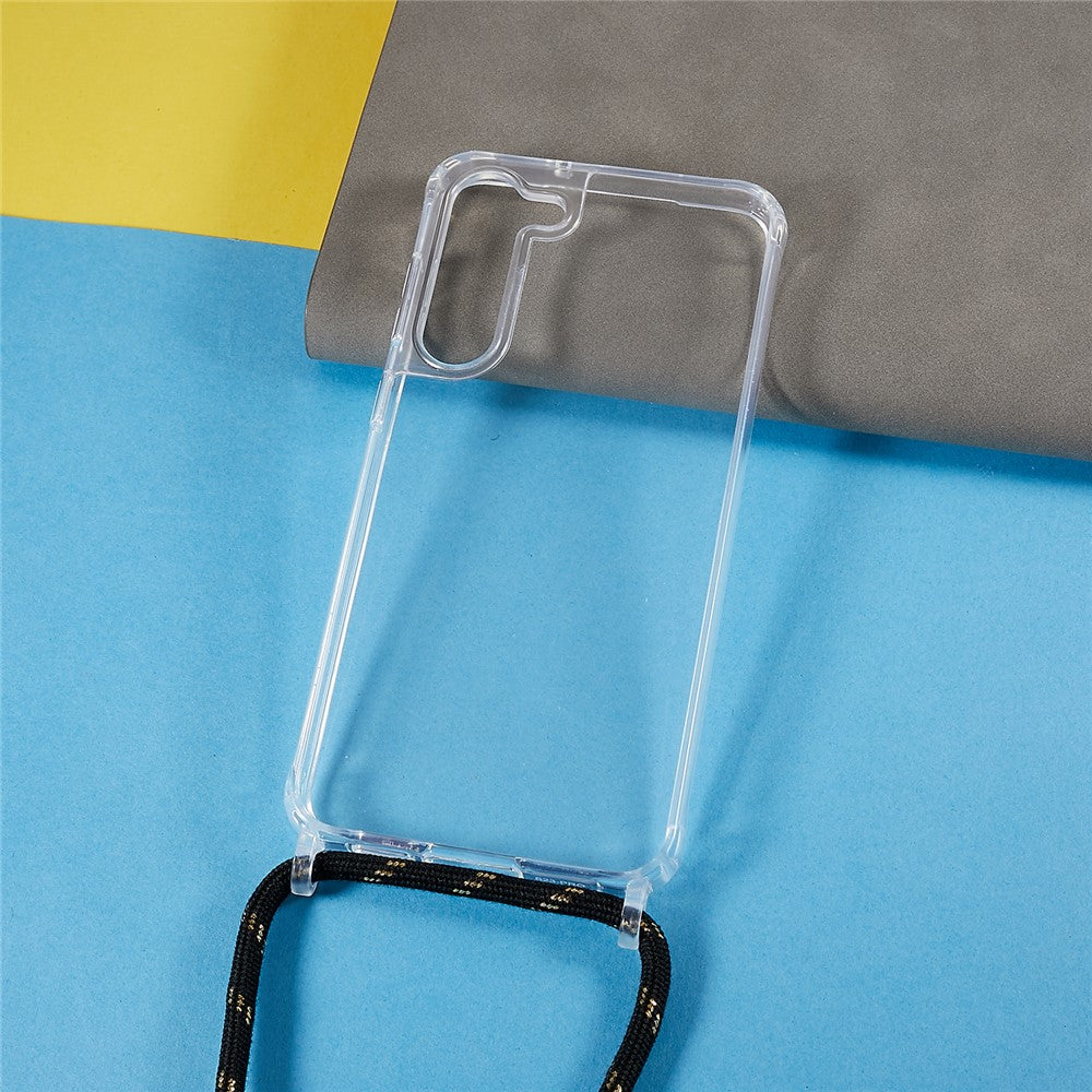 For Samsung Galaxy S23+ Clear Phone Case Long Lanyard TPU+Acrylic Protective Cover