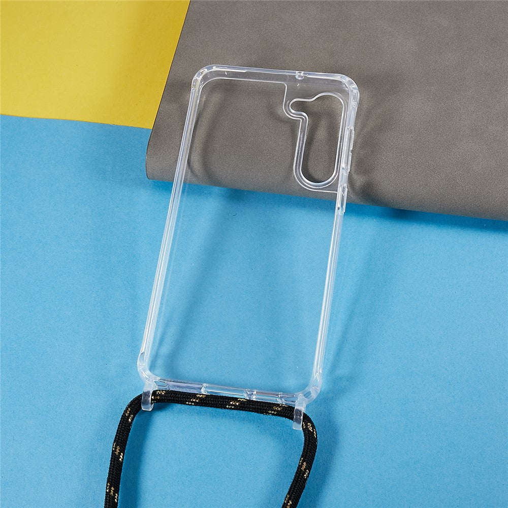 For Samsung Galaxy S23+ Clear Phone Case Long Lanyard TPU+Acrylic Protective Cover