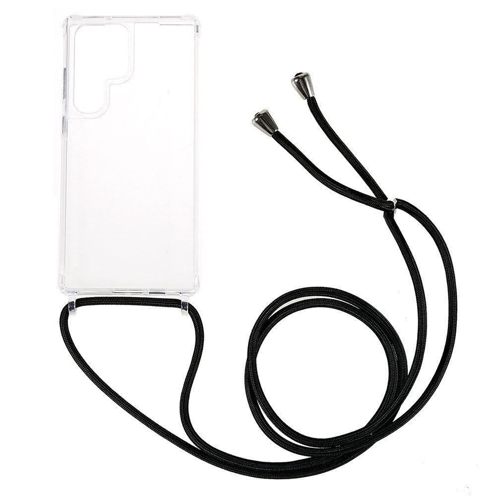 For Samsung Galaxy S23 Ultra TPU+Acrylic Phone Drop-proof Cover Clear Anti-scratch Case with Long Lanyard
