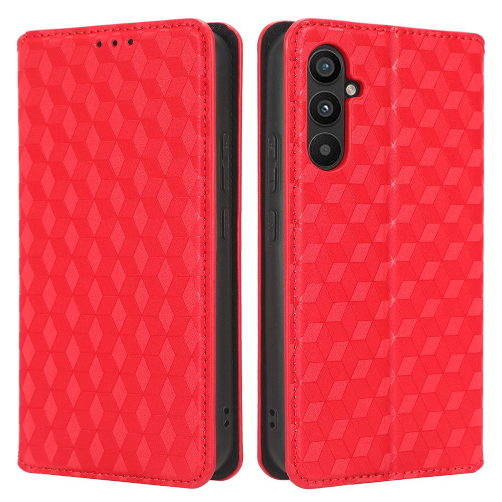 For Samsung Galaxy A34 5G Wallet Shockproof PU Leather Flip Phone Case Rhombus Pattern Imprinted Magnetic Closure Stand Cover