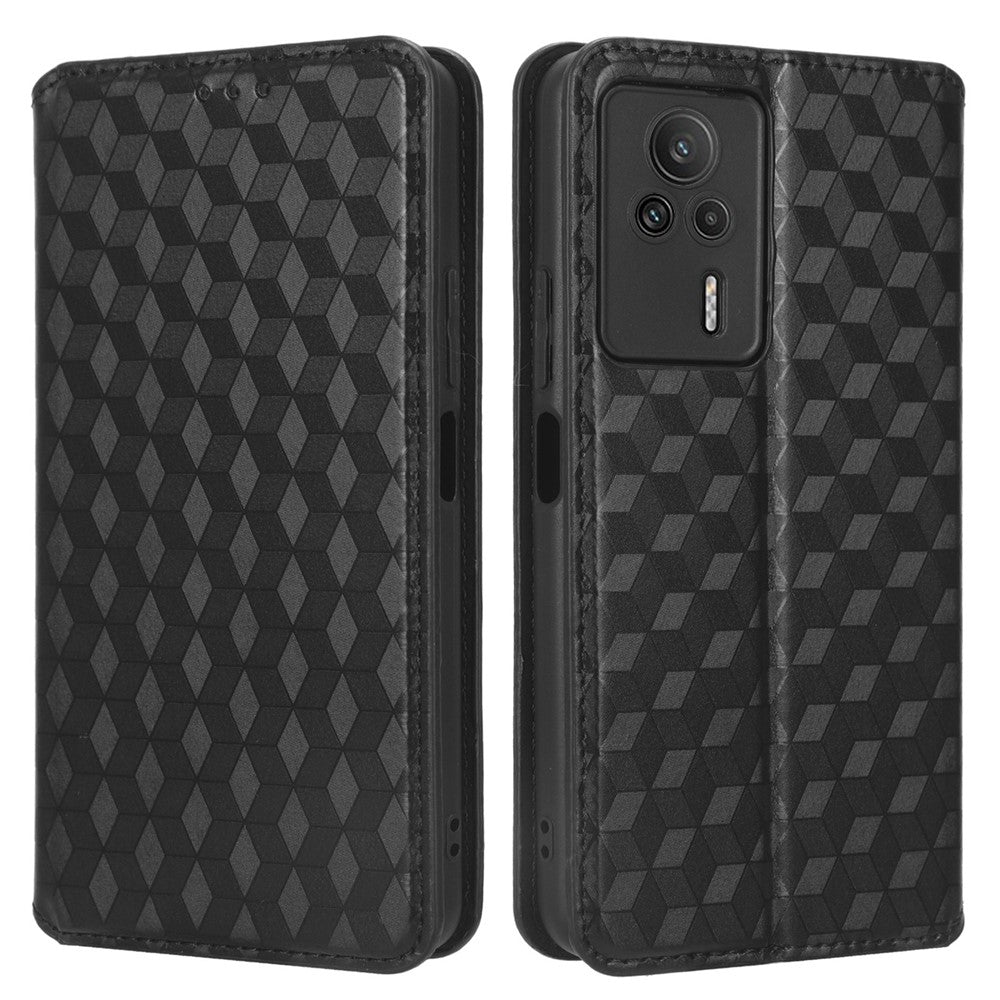 For Xiaomi Redmi K60E 5G Anti-Scratch Rhombus Pattern Imprinted PU Leather Phone Stand Wallet Cover Magnetic Phone Case