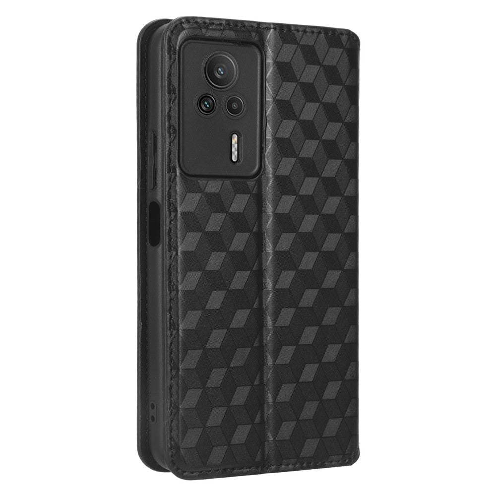 For Xiaomi Redmi K60E 5G Anti-Scratch Rhombus Pattern Imprinted PU Leather Phone Stand Wallet Cover Magnetic Phone Case