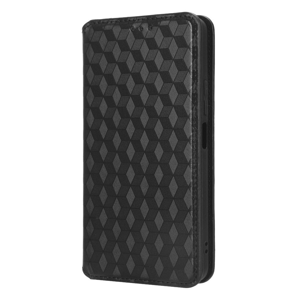 For Xiaomi Redmi K60E 5G Anti-Scratch Rhombus Pattern Imprinted PU Leather Phone Stand Wallet Cover Magnetic Phone Case