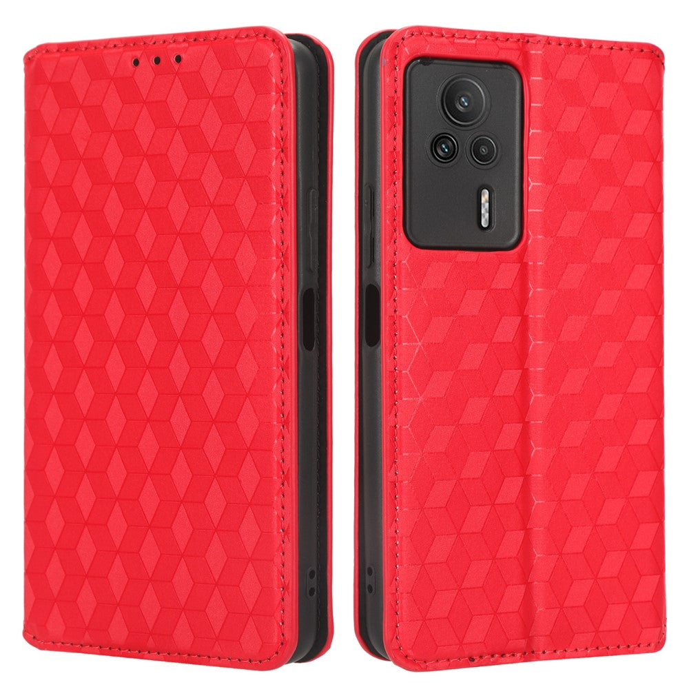 For Xiaomi Redmi K60E 5G Anti-Scratch Rhombus Pattern Imprinted PU Leather Phone Stand Wallet Cover Magnetic Phone Case