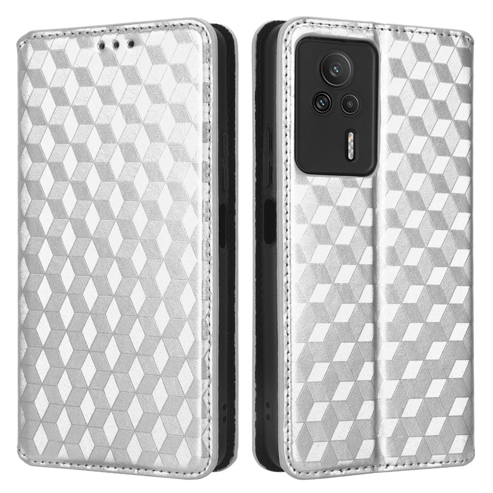 For Xiaomi Redmi K60E 5G Anti-Scratch Rhombus Pattern Imprinted PU Leather Phone Stand Wallet Cover Magnetic Phone Case